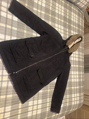GAP Women's Black Hooded Field Jacket with Faux Fur Trim